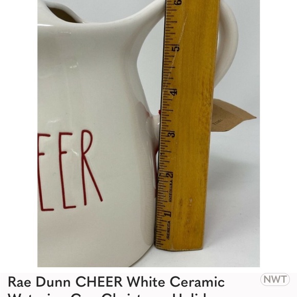 NWOT Rae Dunn CHEER in Red Letters Watering Ceramic Can - Picture 5 of 9